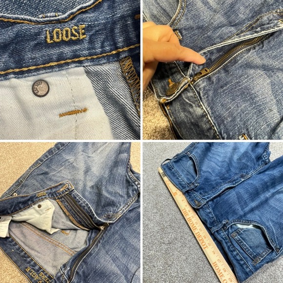 American Eagle mens baggy jeans loose fit jeans sz 36x33 medium wash distress - Picture 8 of 12